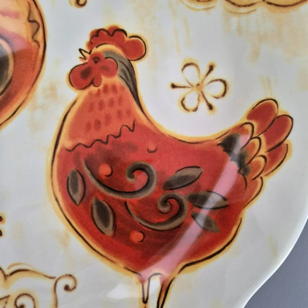 Pier 1 Gallo Dinner Plate, Whimsical Roosters, c2013-15 Discontinued Replacement - Picture 3 of 8